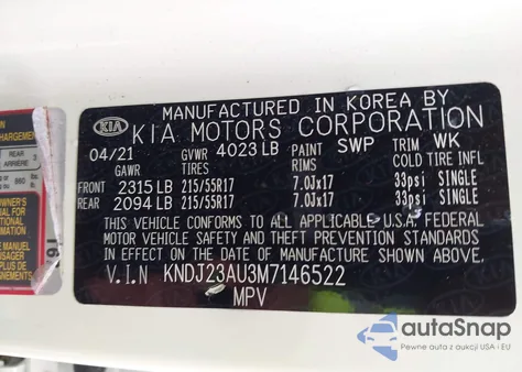 2021 Kia Soul S z USA, uszkodzony, nr VIN KNDJ23AU3M7146522